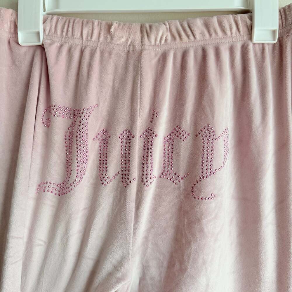 Juicy Couture Women's Pink Velour 2-Piece Sleepwear Set Rhinestone Bling Logo Si - Picture 5 of 10